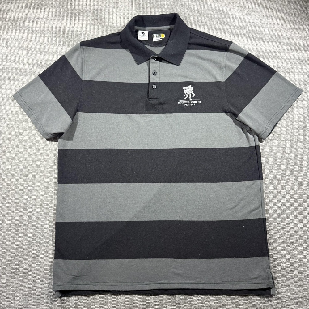 Under Armour Wounded Warrior Project Polo Shirt Mens Large Gray Striped Regular
